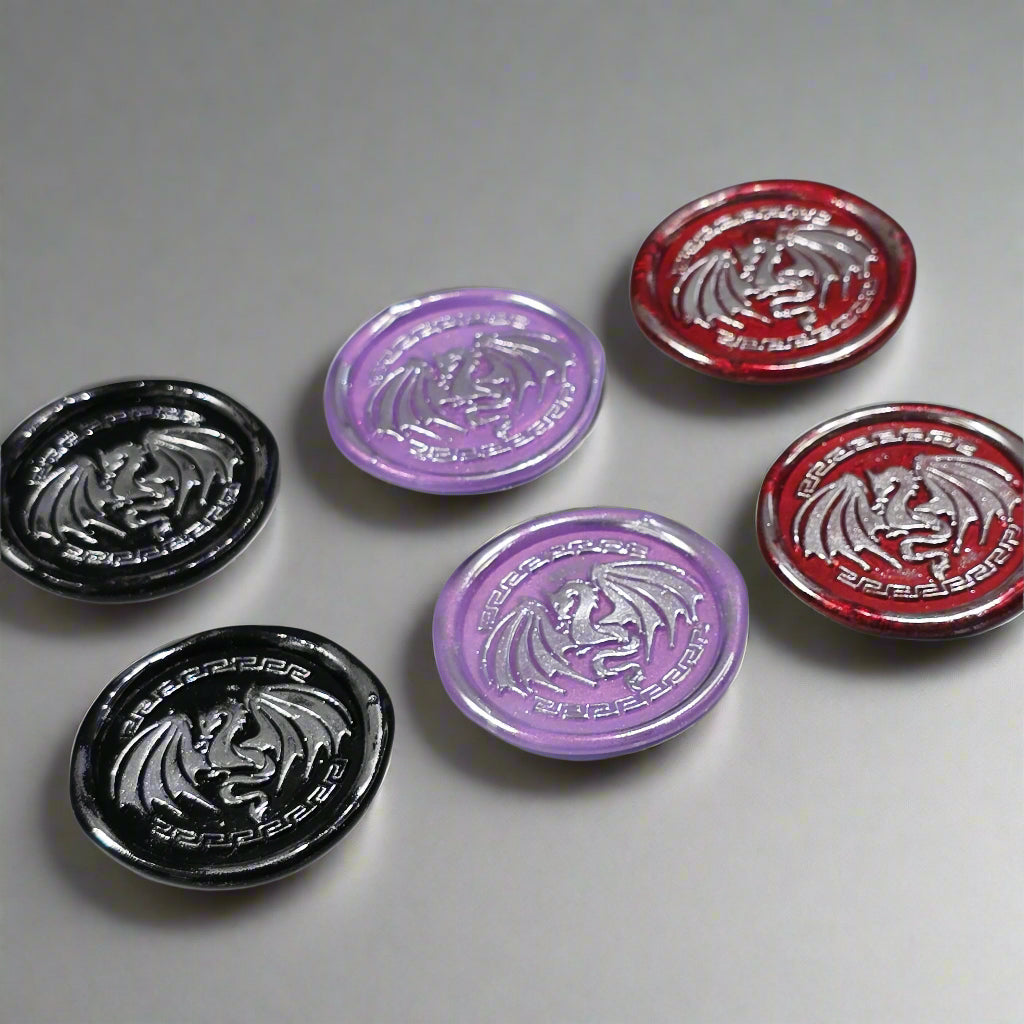 Dragon Wings Spread Wax Seals Black, Lilac, Red & Silver Set of SIX, with Adhesive Wax Seals
