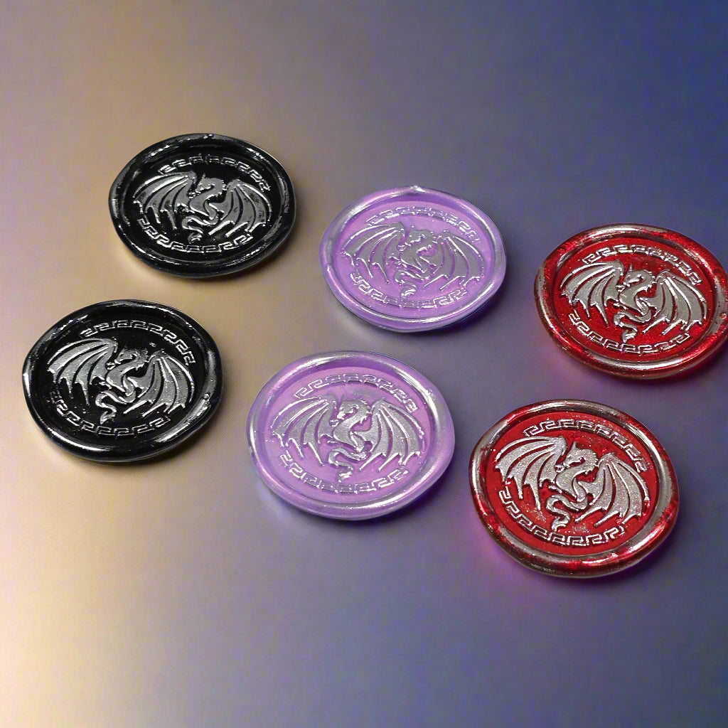 Dragon Wings Spread Wax Seals Black, Lilac, Red & Silver Set of SIX, with Adhesive Wax Seals