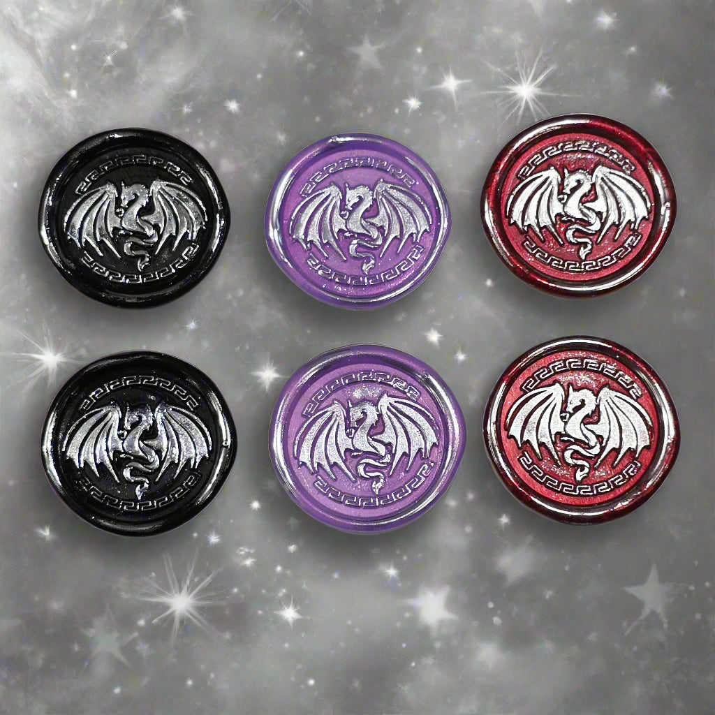 Dragon Wings Spread Wax Seals Black, Lilac, Red & Silver Set of SIX, with Adhesive Wax Seals