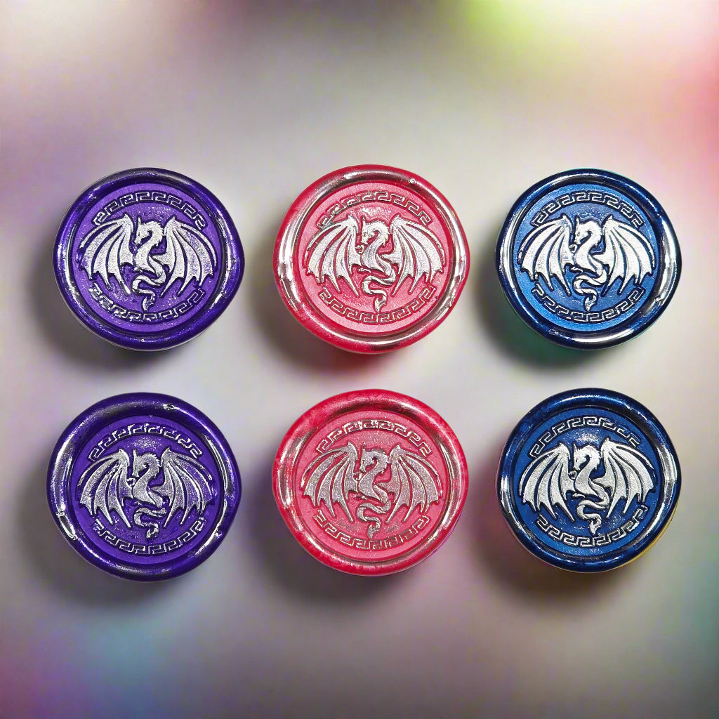 Dragon Wings Spread Wax Seals Purple, Pink, Blue & Silver Set of SIX, with Adhesive