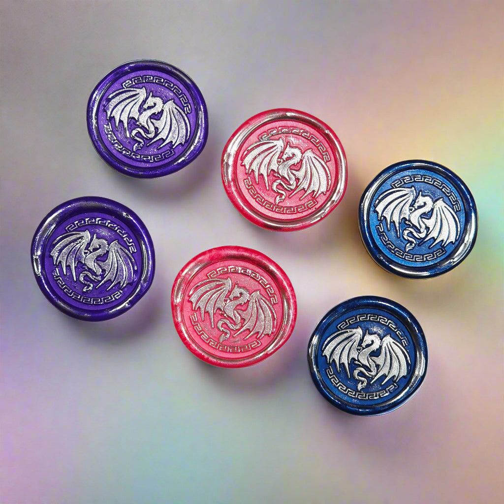 Dragon Wings Spread Wax Seals Purple, Pink, Blue & Silver Set of SIX, with Adhesive