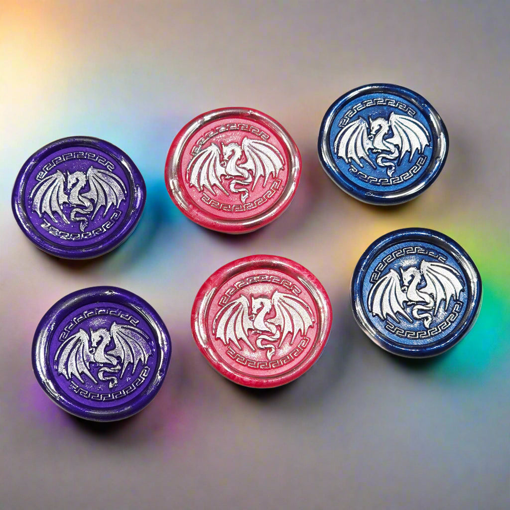 Dragon Wings Spread Wax Seals Purple, Pink, Blue & Silver Set of SIX, with Adhesive