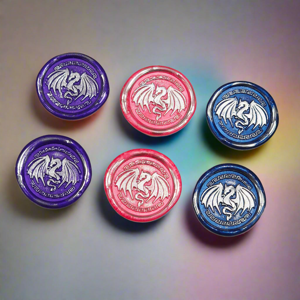 Dragon Wings Spread Wax Seals Purple, Pink, Blue & Silver Set of SIX, with Adhesive