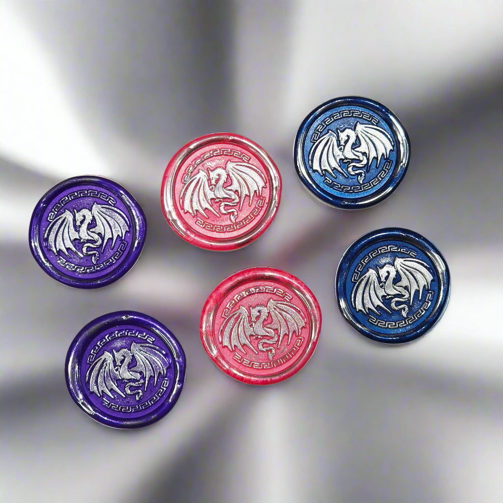 Dragon Wings Spread Wax Seals Purple, Pink, Blue & Silver Set of SIX, with Adhesive