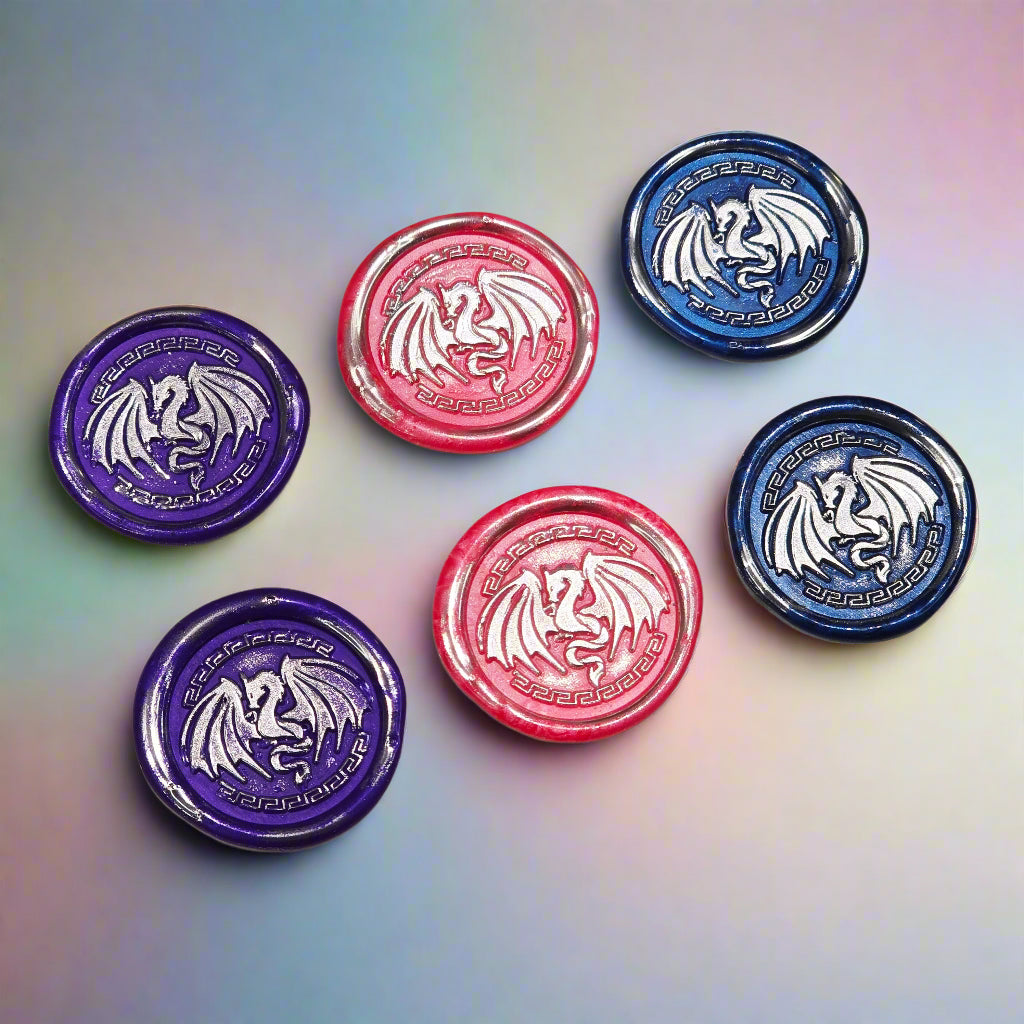 Dragon Wings Spread Wax Seals Purple, Pink, Blue & Silver Set of SIX, with Adhesive