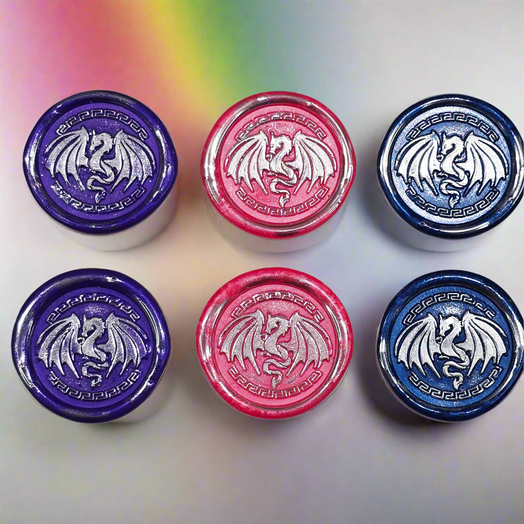Dragon Wings Spread Wax Seals Purple, Pink, Blue & Silver Set of SIX, with Adhesive
