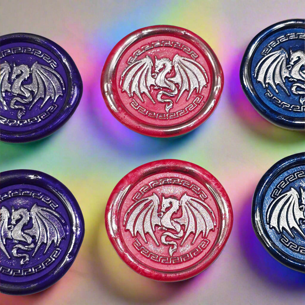 Dragon Wings Spread Wax Seals Purple, Pink, Blue & Silver Set of SIX, with Adhesive