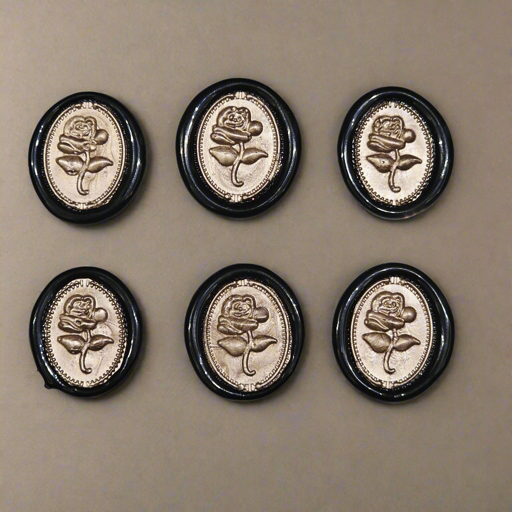 Gothic Rose Champagne Taupe & Black Two Color Wax Seals Set of SIX, with Adhesive Wax Seals for Cards, Invitations and Gifts