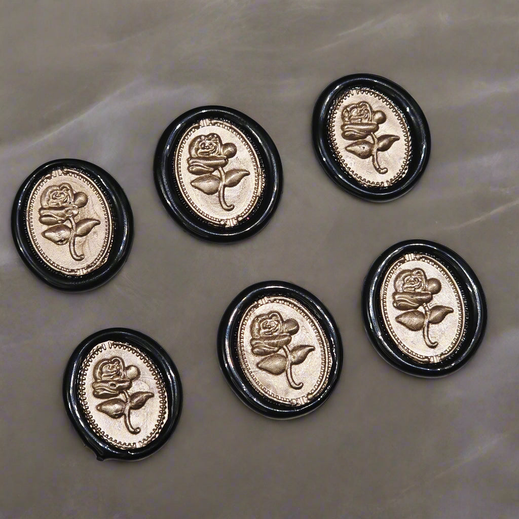 Gothic Rose Champagne Taupe & Black Two Color Wax Seals Set of SIX, with Adhesive Wax Seals for Cards, Invitations and Gifts