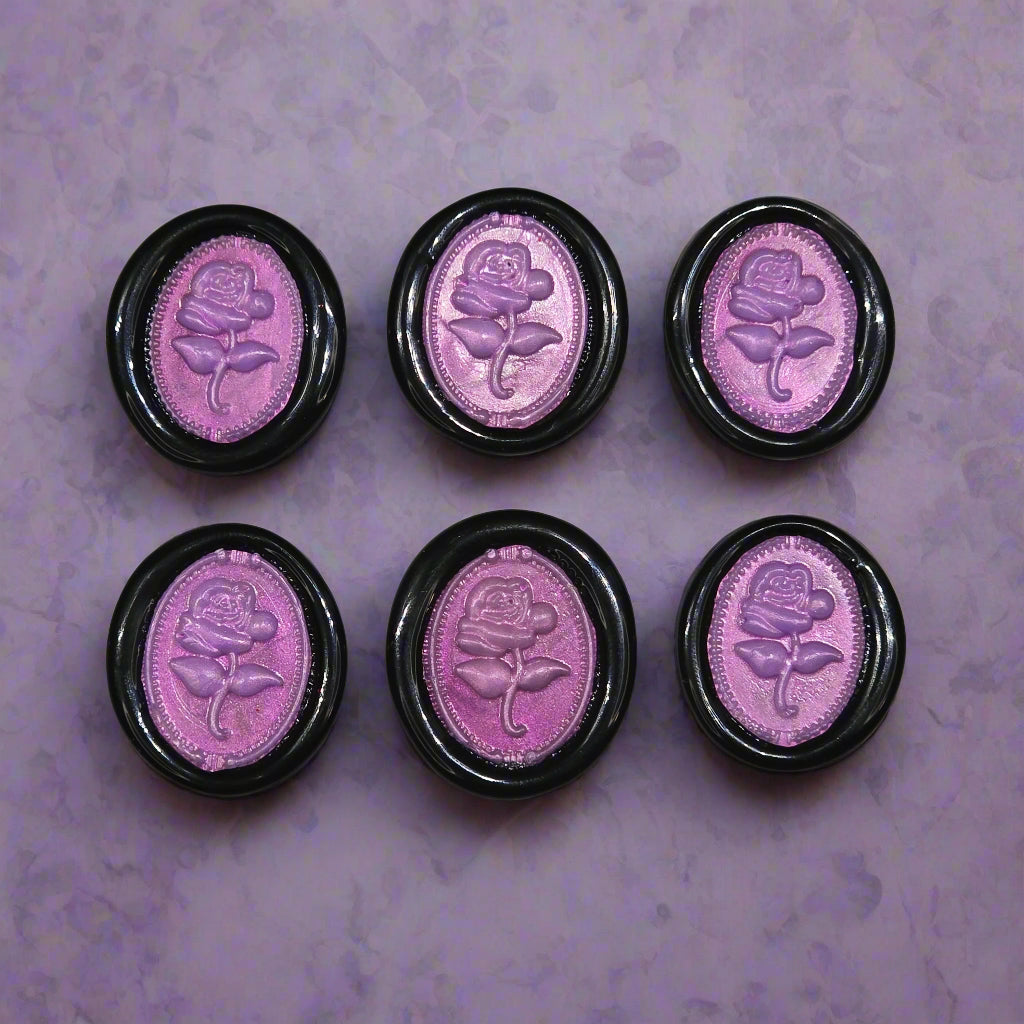 Gothic Rose Lilac Purple & Black Two Color Wax Seals Set of SIX, with Adhesive Wax Seals for Cards, Invitations and Gifts
