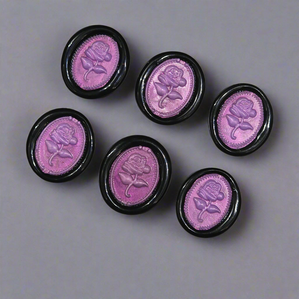 Gothic Rose Lilac Purple & Black Two Color Wax Seals Set of SIX, with Adhesive Wax Seals for Cards, Invitations and Gifts