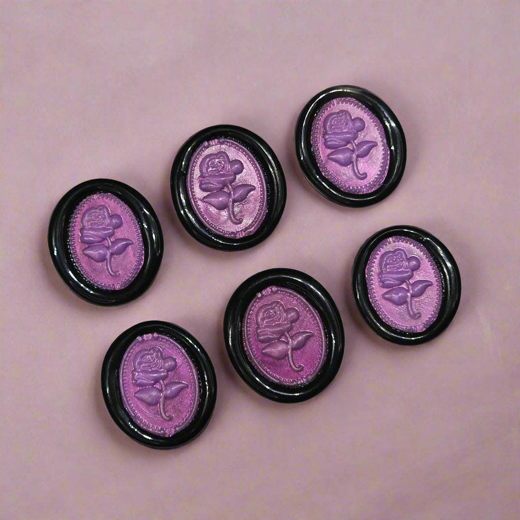 Gothic Rose Lilac Purple & Black Two Color Wax Seals Set of SIX, with Adhesive Wax Seals for Cards, Invitations and Gifts