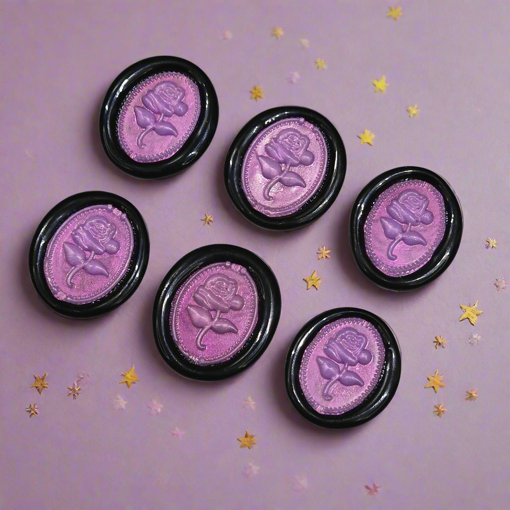 Gothic Rose Lilac Purple & Black Two Color Wax Seals Set of SIX, with Adhesive Wax Seals for Cards, Invitations and Gifts