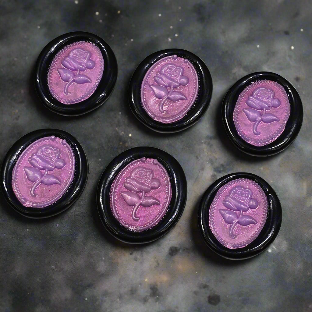 Gothic Rose Lilac Purple & Black Two Color Wax Seals Set of SIX, with Adhesive Wax Seals for Cards, Invitations and Gifts
