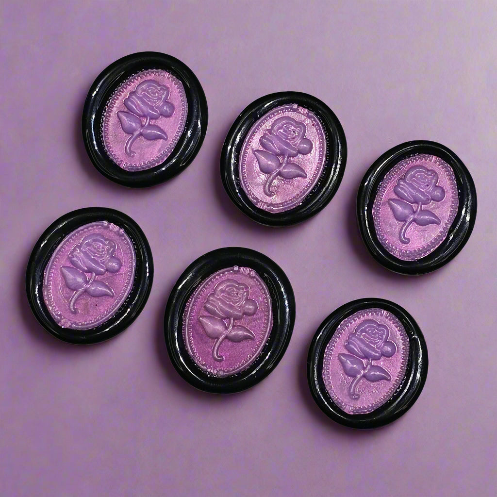 Gothic Rose Lilac Purple & Black Two Color Wax Seals Set of SIX, with Adhesive Wax Seals for Cards, Invitations and Gifts