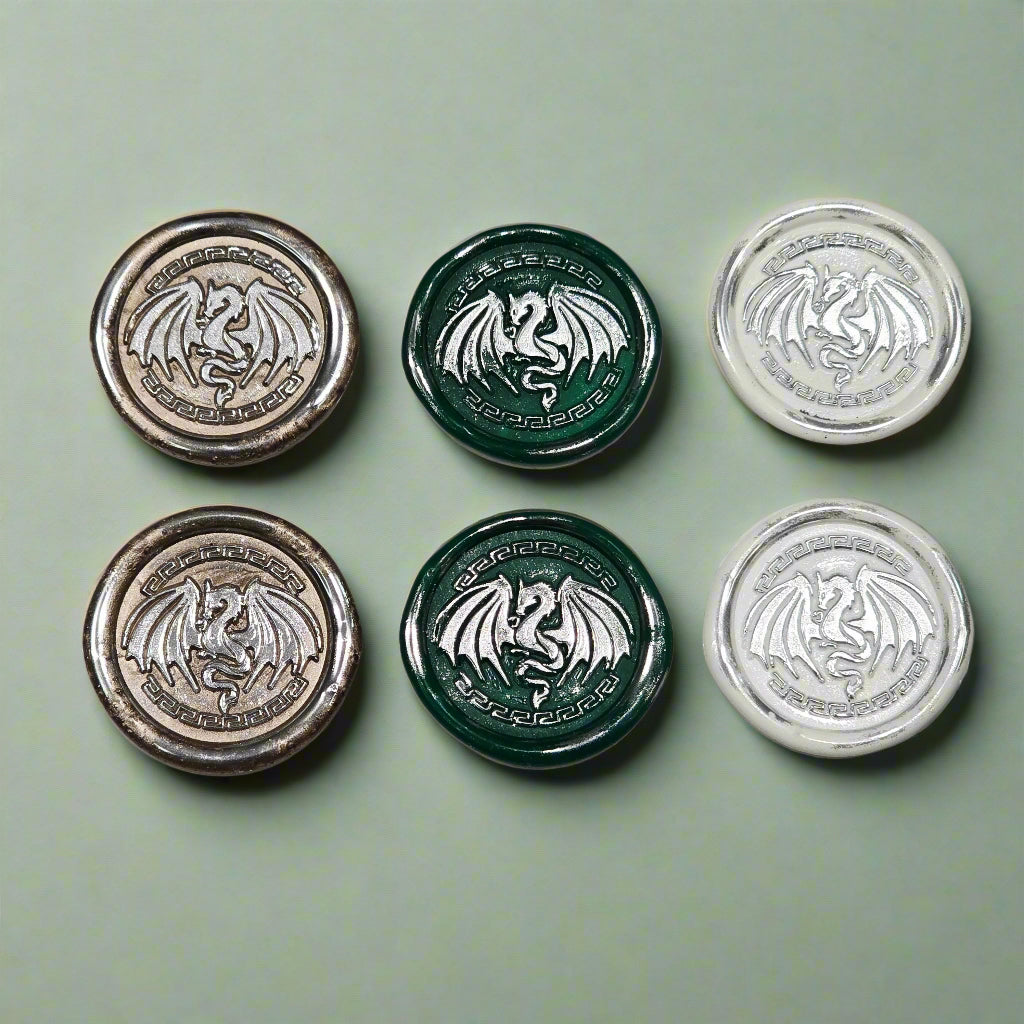Dragon Wings Spread Wax Seals White, Green, Champagne & Silver Set of SIX, Set of SIX, for cards, invitations, letters and gifts