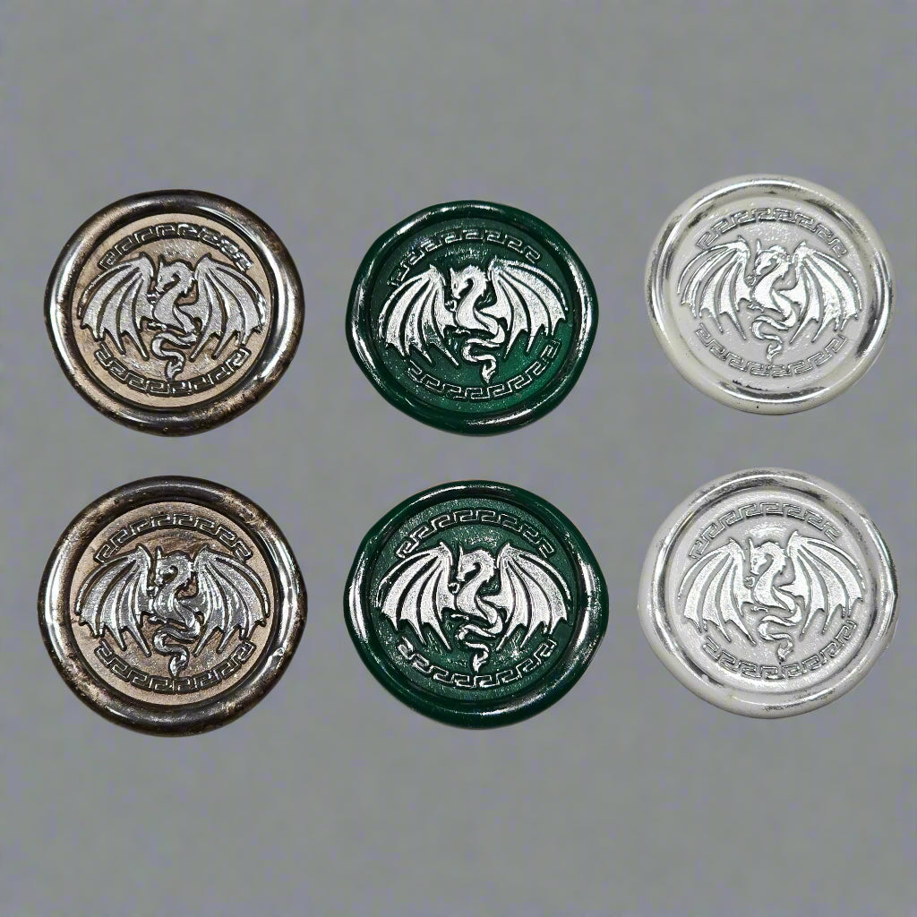 Dragon Wings Spread Wax Seals White, Green, Champagne & Silver Set of SIX, Set of SIX, for cards, invitations, letters and gifts