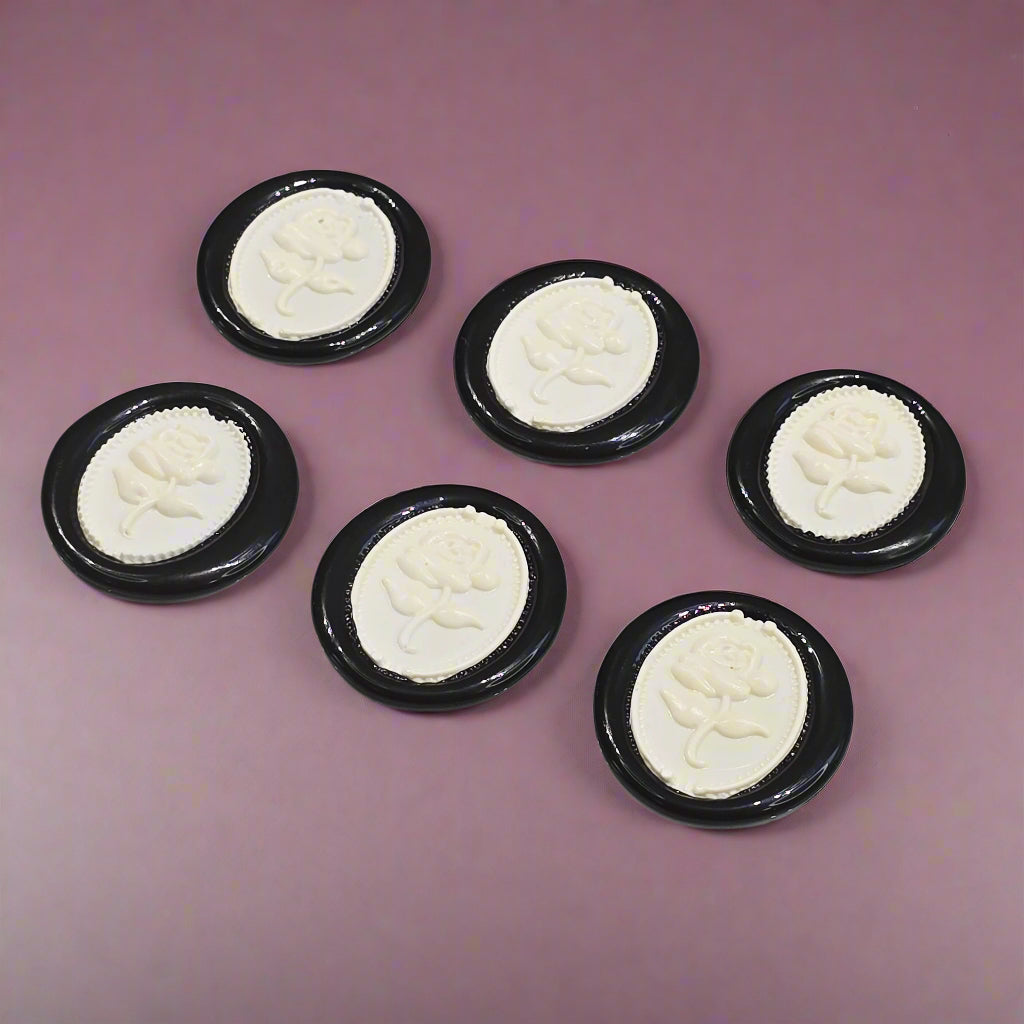 Gothic Rose White & Black Two Color Wax Seals Set of SIX, with Adhesive Wax Seals for Cards, Invitations and Gifts
