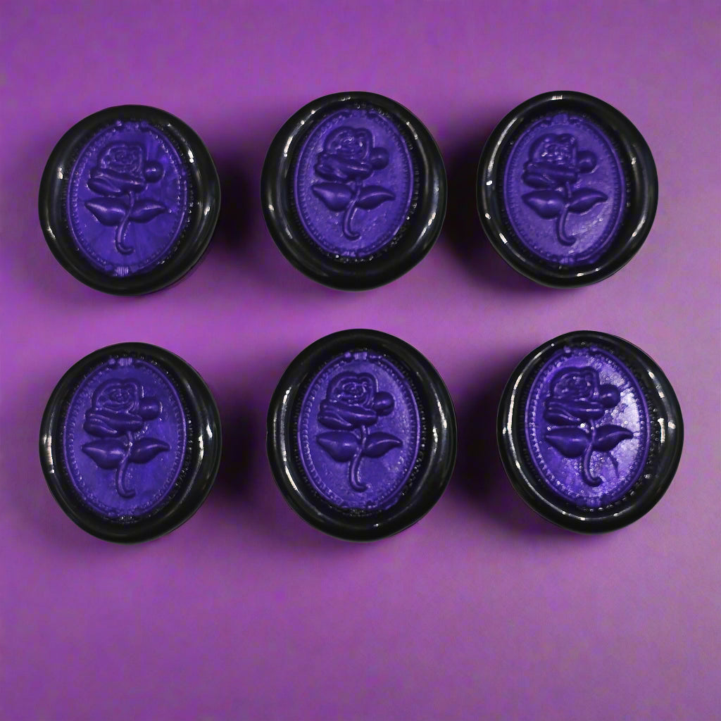 Gothic Rose Purple & Black Two Color Wax Seals Set of SIX, with Adhesive Wax Seals for Cards, Invitations and Gifts