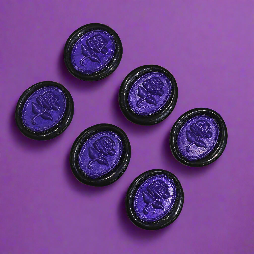 Gothic Rose Purple & Black Two Color Wax Seals Set of SIX, with Adhesive Wax Seals for Cards, Invitations and Gifts