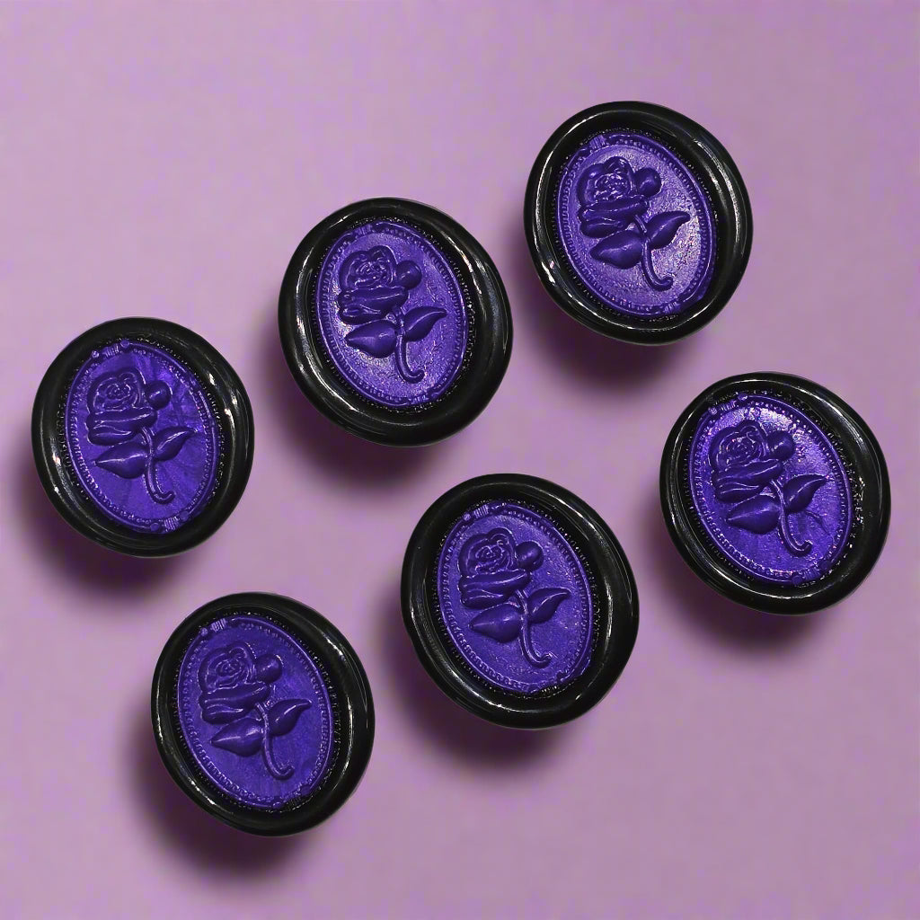 Gothic Rose Purple & Black Two Color Wax Seals Set of SIX, with Adhesive Wax Seals for Cards, Invitations and Gifts