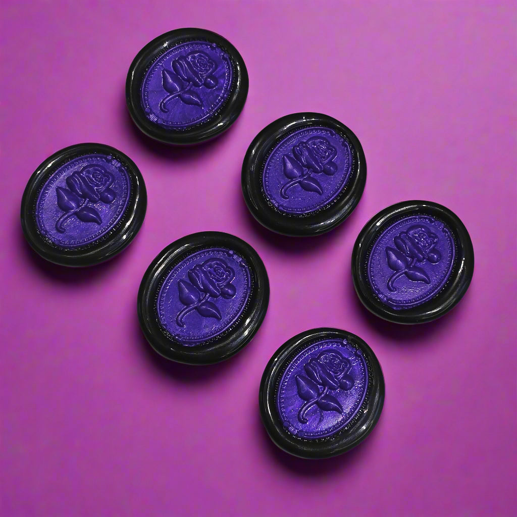 Gothic Rose Purple & Black Two Color Wax Seals Set of SIX, with Adhesive Wax Seals for Cards, Invitations and Gifts