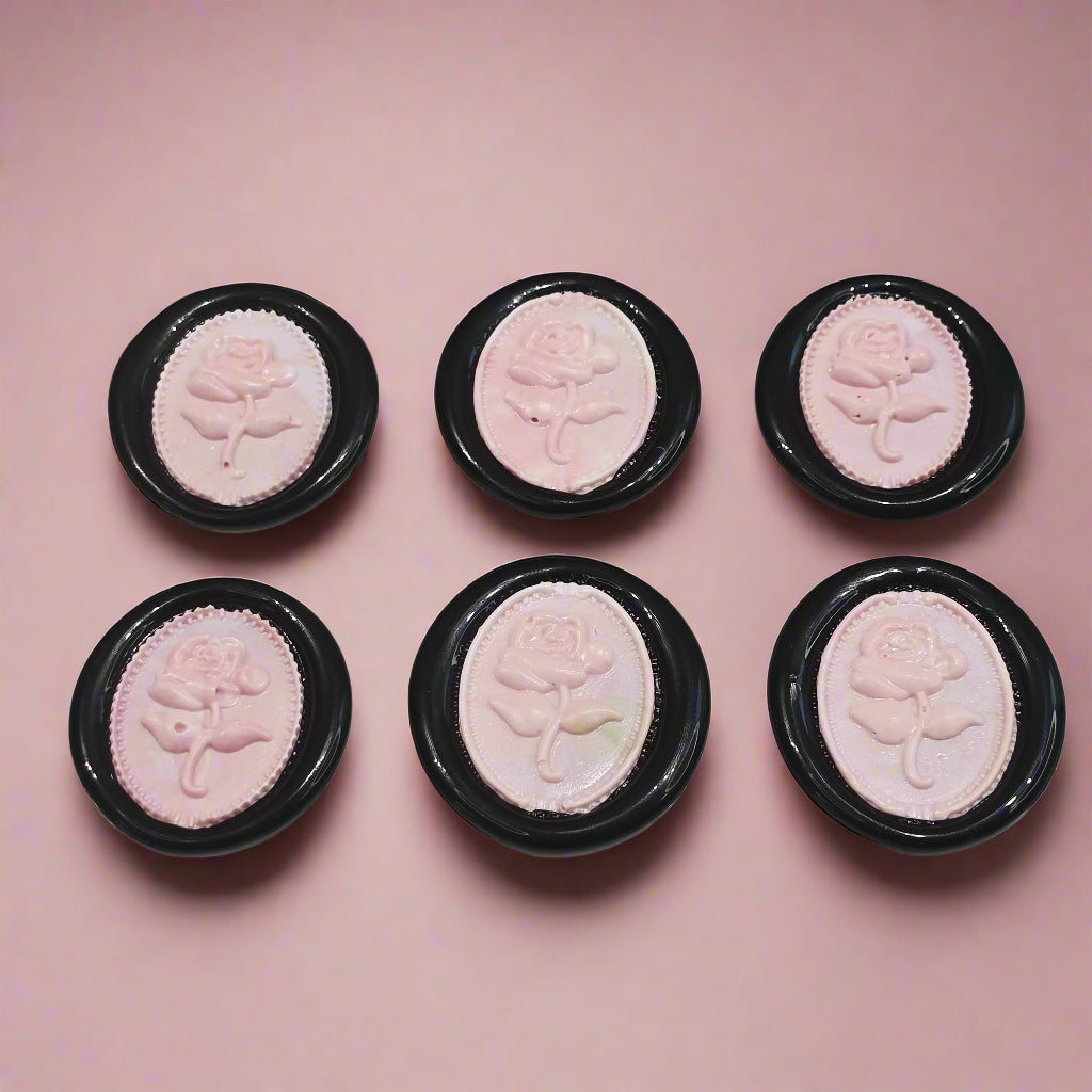 Gothic Rose Pastel Pink & Black Two Color Wax Seals Set of SIX, with Adhesive Wax Seals for Cards, Invitations and Gifts