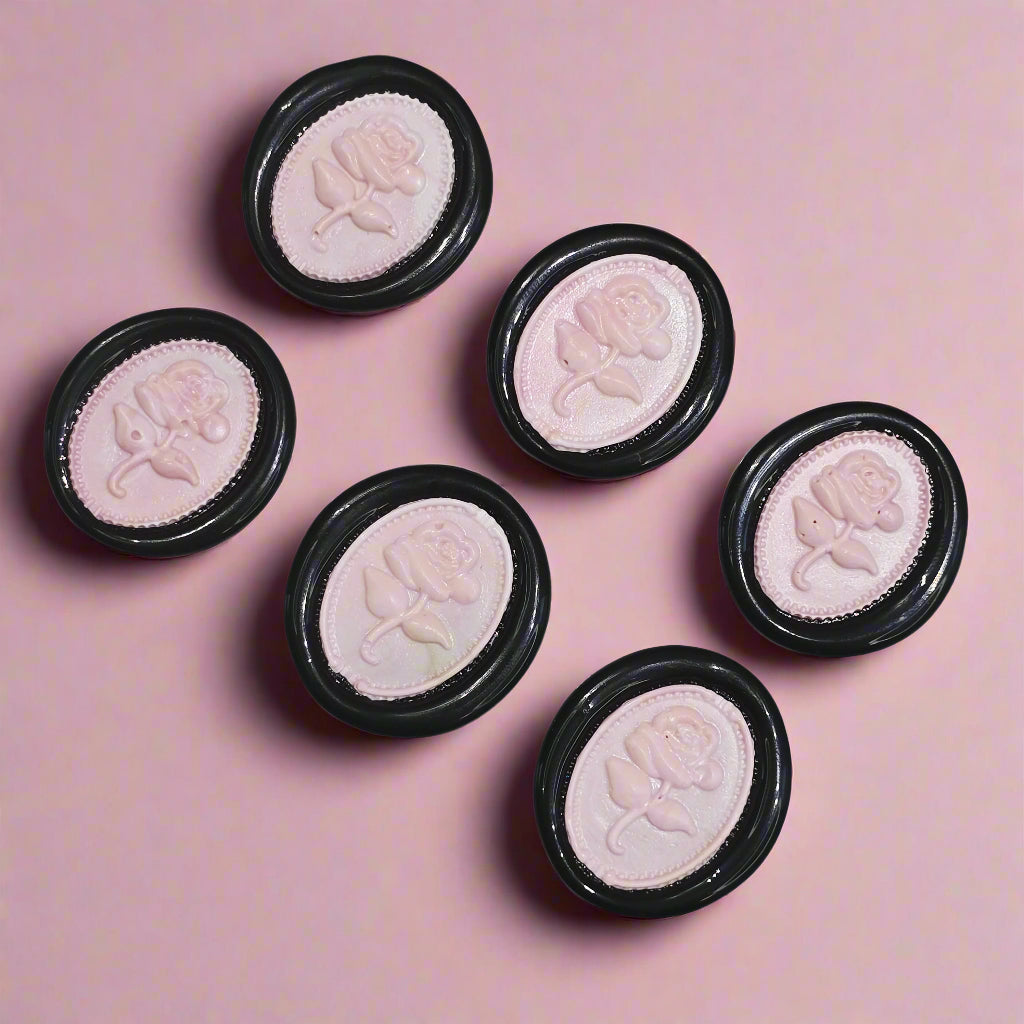 Gothic Rose Pastel Pink & Black Two Color Wax Seals Set of SIX, with Adhesive Wax Seals for Cards, Invitations and Gifts