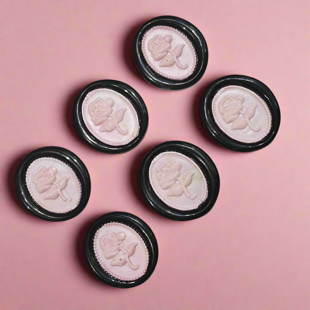 Gothic Rose Pastel Pink & Black Two Color Wax Seals Set of SIX, with Adhesive Wax Seals for Cards, Invitations and Gifts