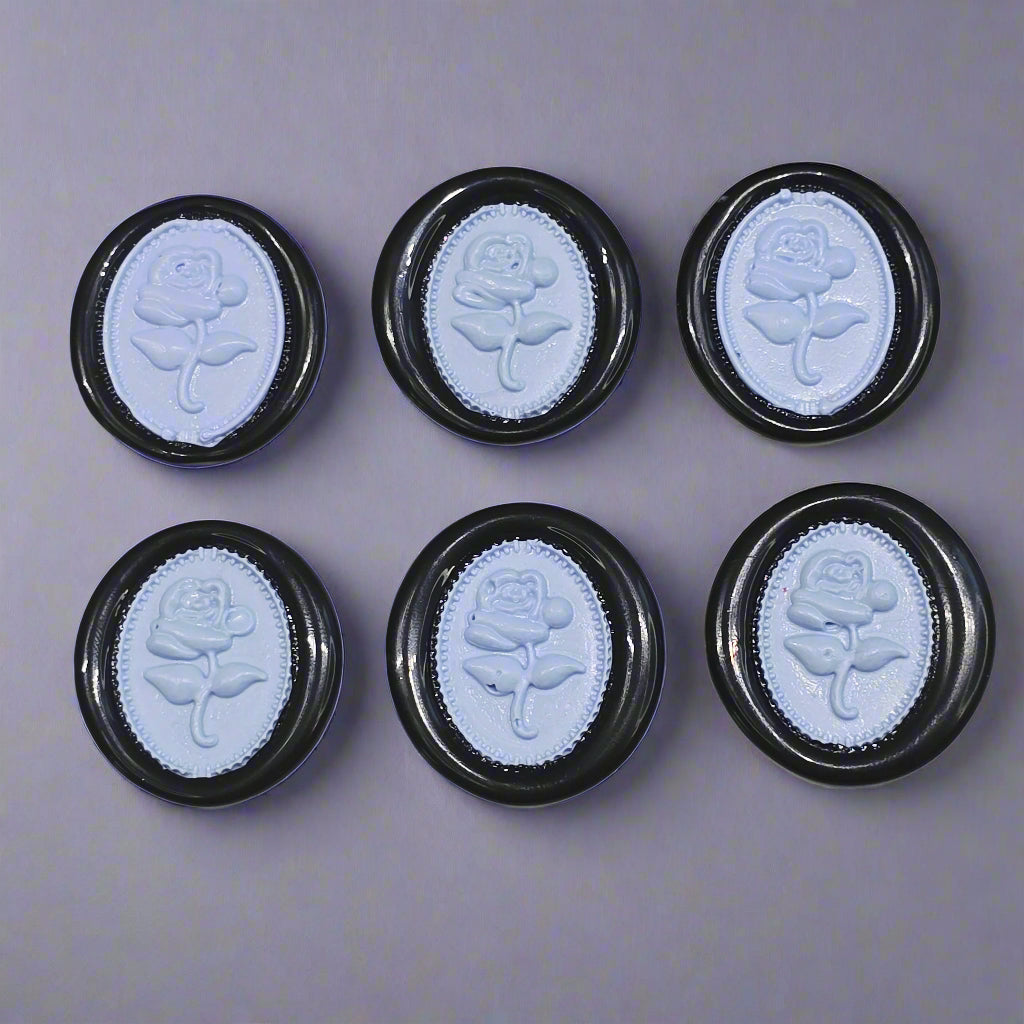 Gothic Rose Periwinkle Blue & Black Two Color Wax Seals Set of SIX, with Adhesive Wax Seals for Cards, Invitations and Gifts
