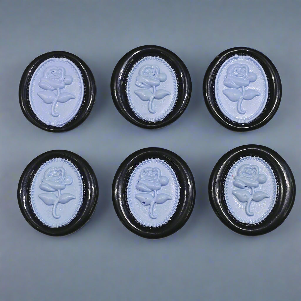 Gothic Rose Periwinkle Blue & Black Two Color Wax Seals Set of SIX, with Adhesive Wax Seals for Cards, Invitations and Gifts