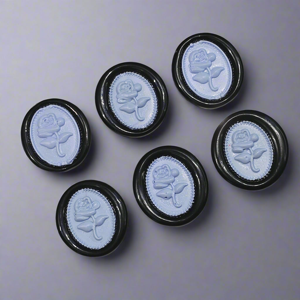 Gothic Rose Periwinkle Blue & Black Two Color Wax Seals Set of SIX, with Adhesive Wax Seals for Cards, Invitations and Gifts