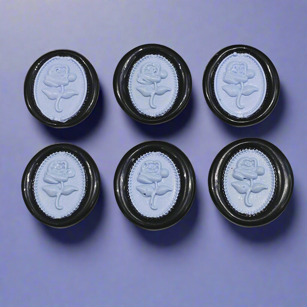 Gothic Rose Periwinkle Blue & Black Two Color Wax Seals Set of SIX, with Adhesive Wax Seals for Cards, Invitations and Gifts