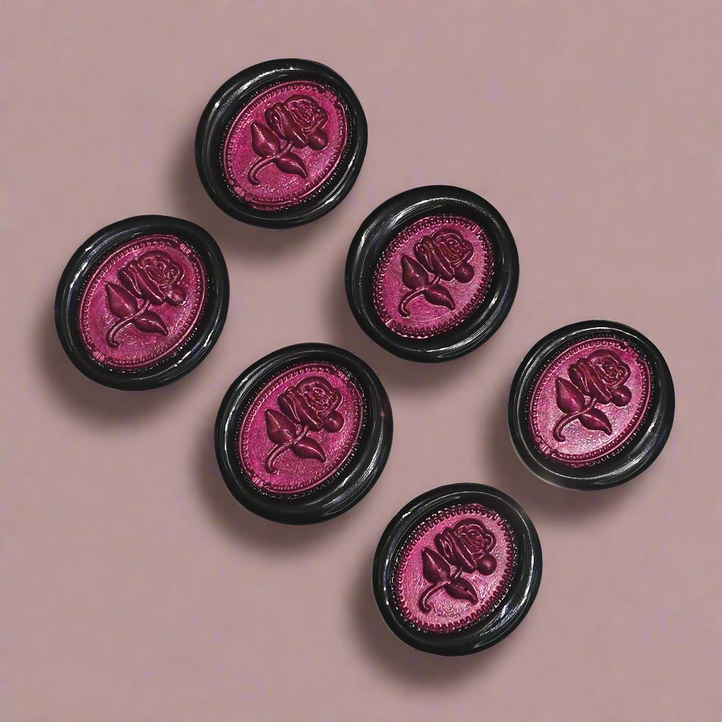 Gothic Rose Mulberry Red & Black Two Color Wax Seals Set of SIX, with Adhesive Wax Seals for Cards, Invitations and Gifts