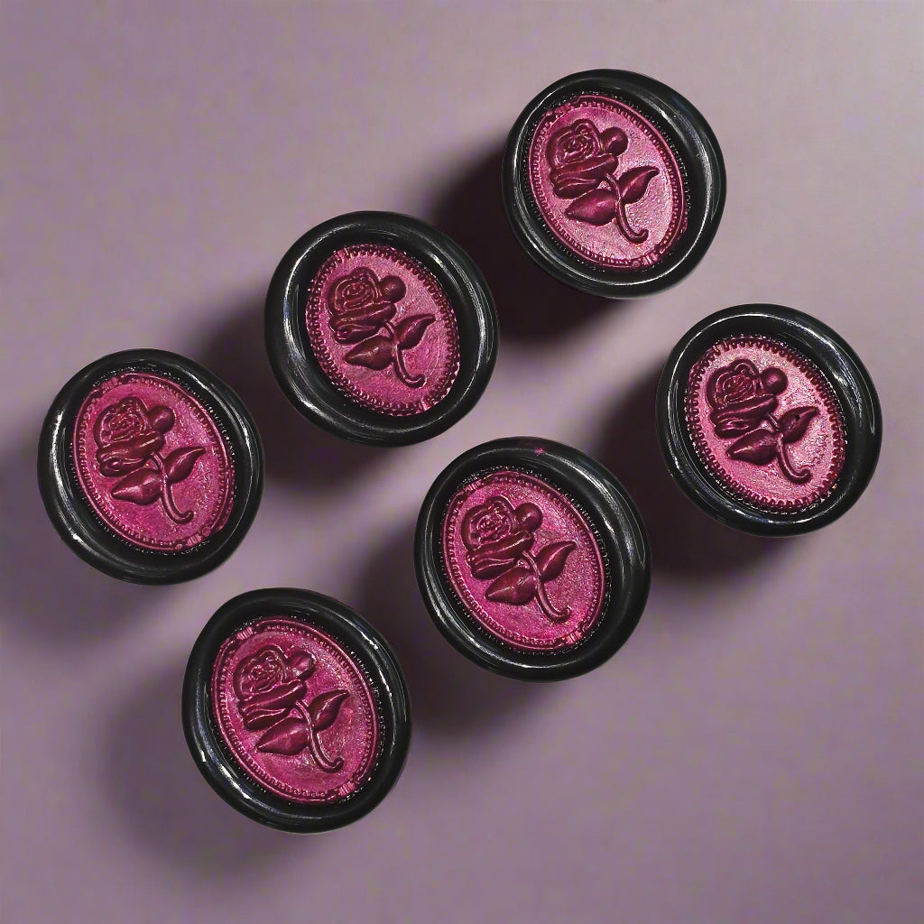 Gothic Rose Mulberry Red & Black Two Color Wax Seals Set of SIX, with Adhesive Wax Seals for Cards, Invitations and Gifts
