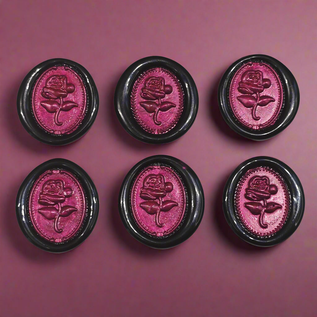 Gothic Rose Mulberry Red & Black Two Color Wax Seals Set of SIX, with Adhesive Wax Seals for Cards, Invitations and Gifts