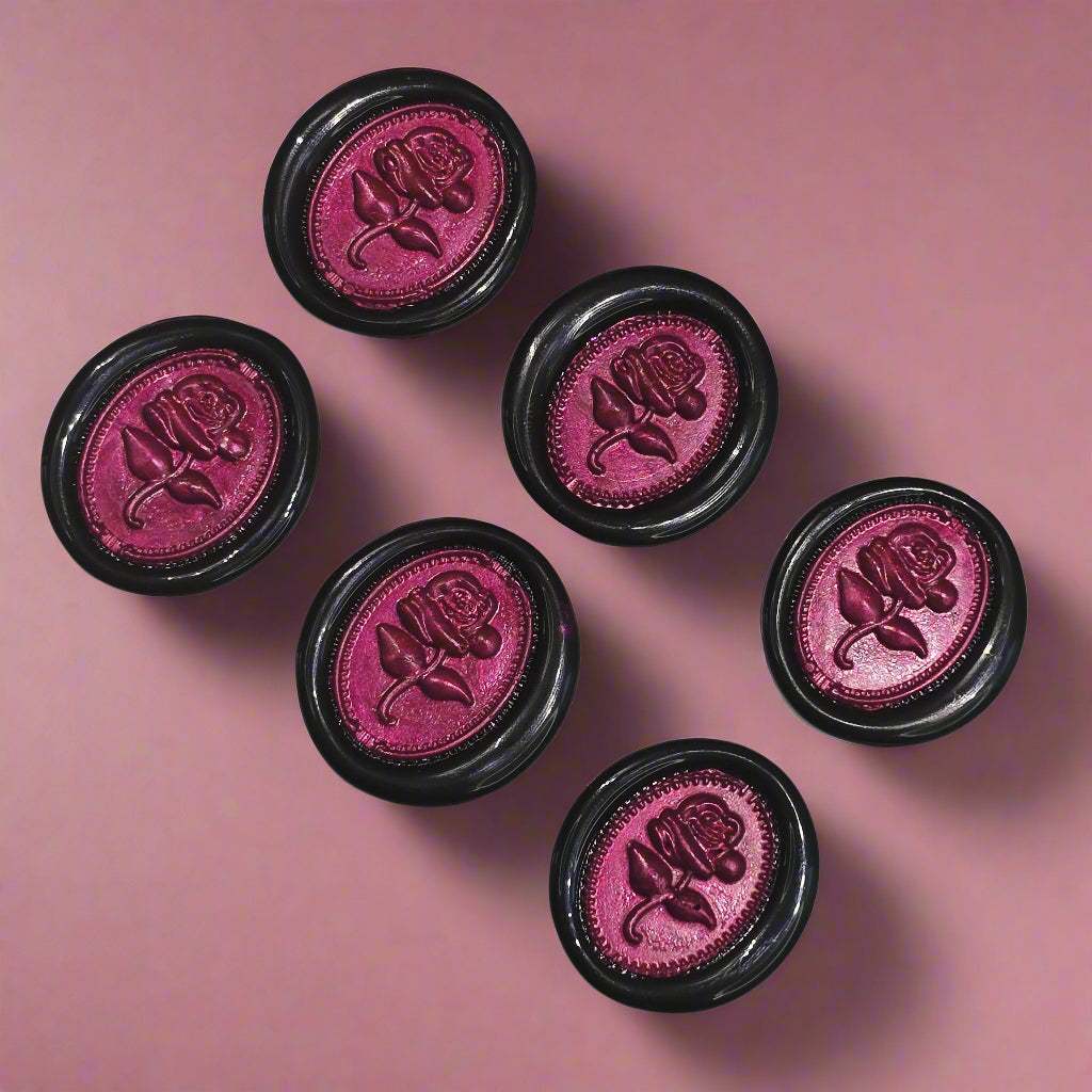 Gothic Rose Mulberry Red & Black Two Color Wax Seals Set of SIX, with Adhesive Wax Seals for Cards, Invitations and Gifts