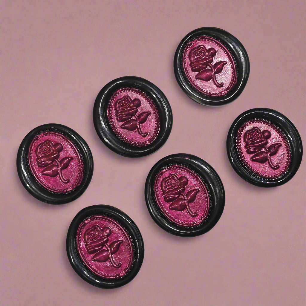 Gothic Rose Mulberry Red & Black Two Color Wax Seals Set of SIX, with Adhesive Wax Seals for Cards, Invitations and Gifts