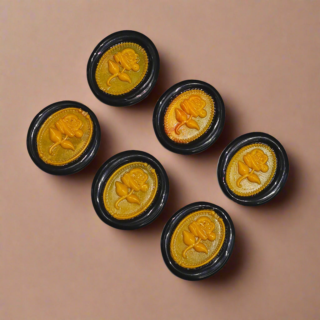 Gothic Rose Orange & Black Two Color Wax Seals Set of SIX, with Adhesive Wax Seals for Cards, Invitations and Gifts