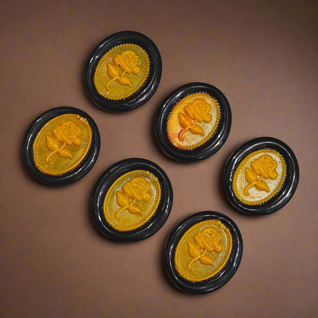 Gothic Rose Orange & Black Two Color Wax Seals Set of SIX, with Adhesive Wax Seals for Cards, Invitations and Gifts