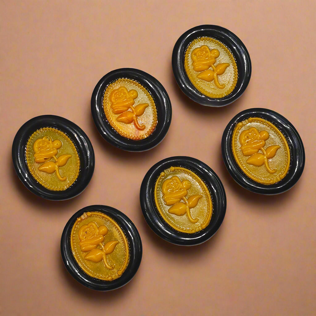 Gothic Rose Orange & Black Two Color Wax Seals Set of SIX, with Adhesive Wax Seals for Cards, Invitations and Gifts