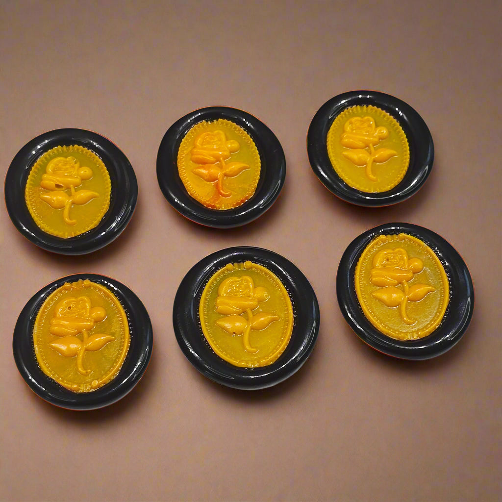 Gothic Rose Orange & Black Two Color Wax Seals Set of SIX, with Adhesive Wax Seals for Cards, Invitations and Gifts