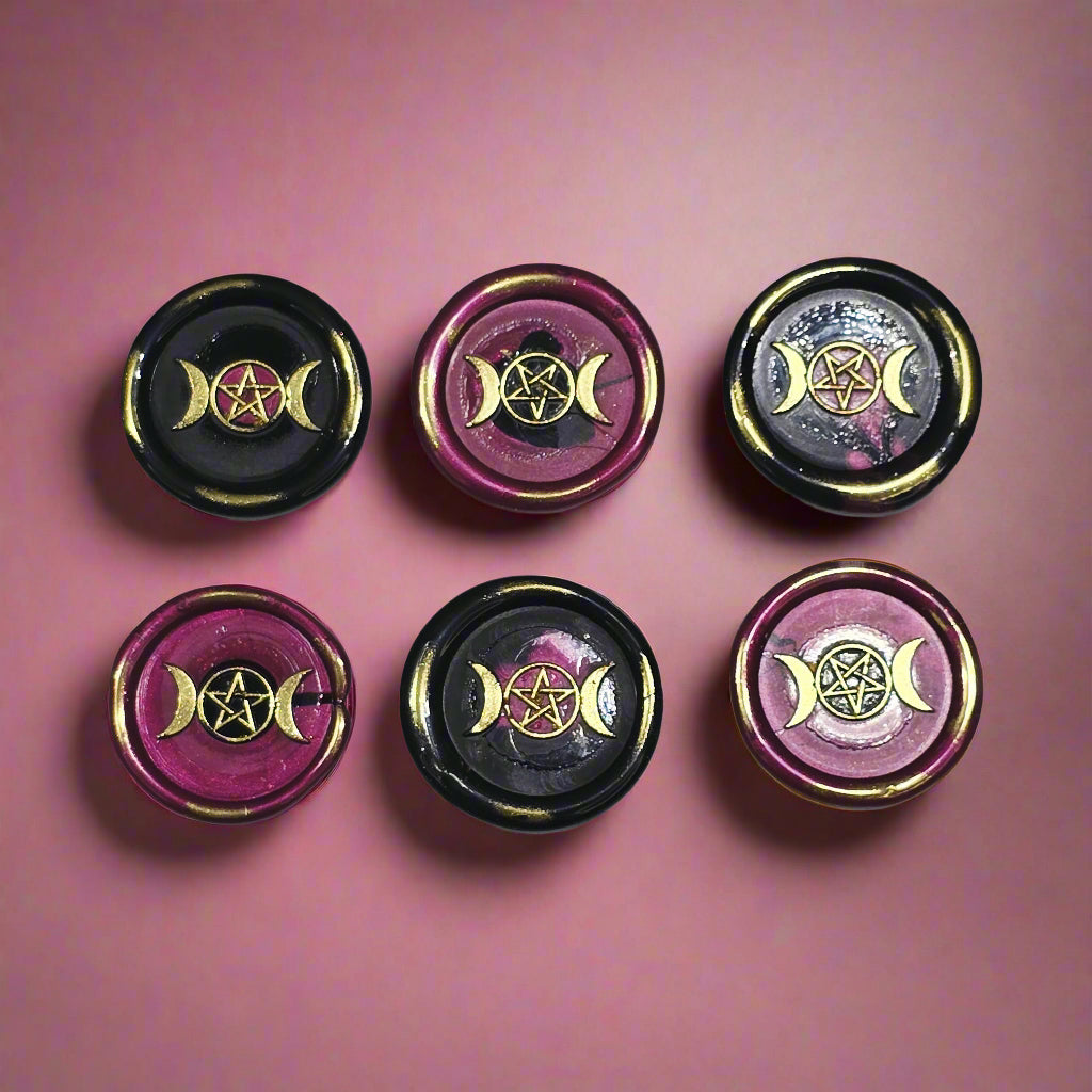 Triple Moon Wax Seals Mulberry & Black, Set of SIX, for cards, invitations, letters and gifts