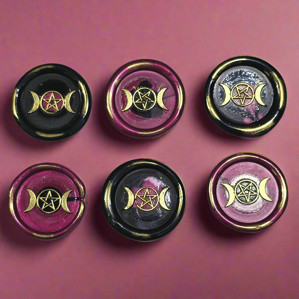Triple Moon Wax Seals Mulberry & Black, Set of SIX, for cards, invitations, letters and gifts