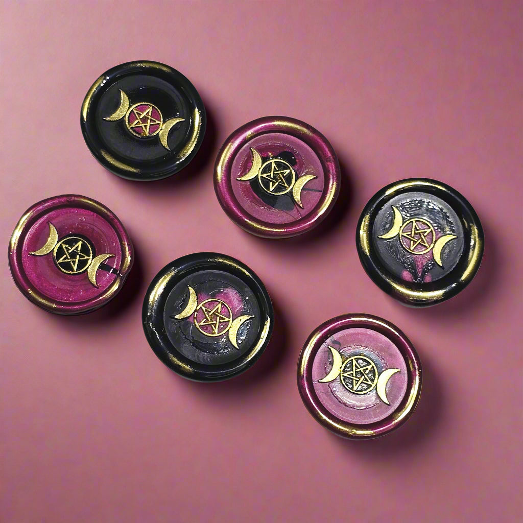 Triple Moon Wax Seals Mulberry & Black, Set of SIX, for cards, invitations, letters and gifts