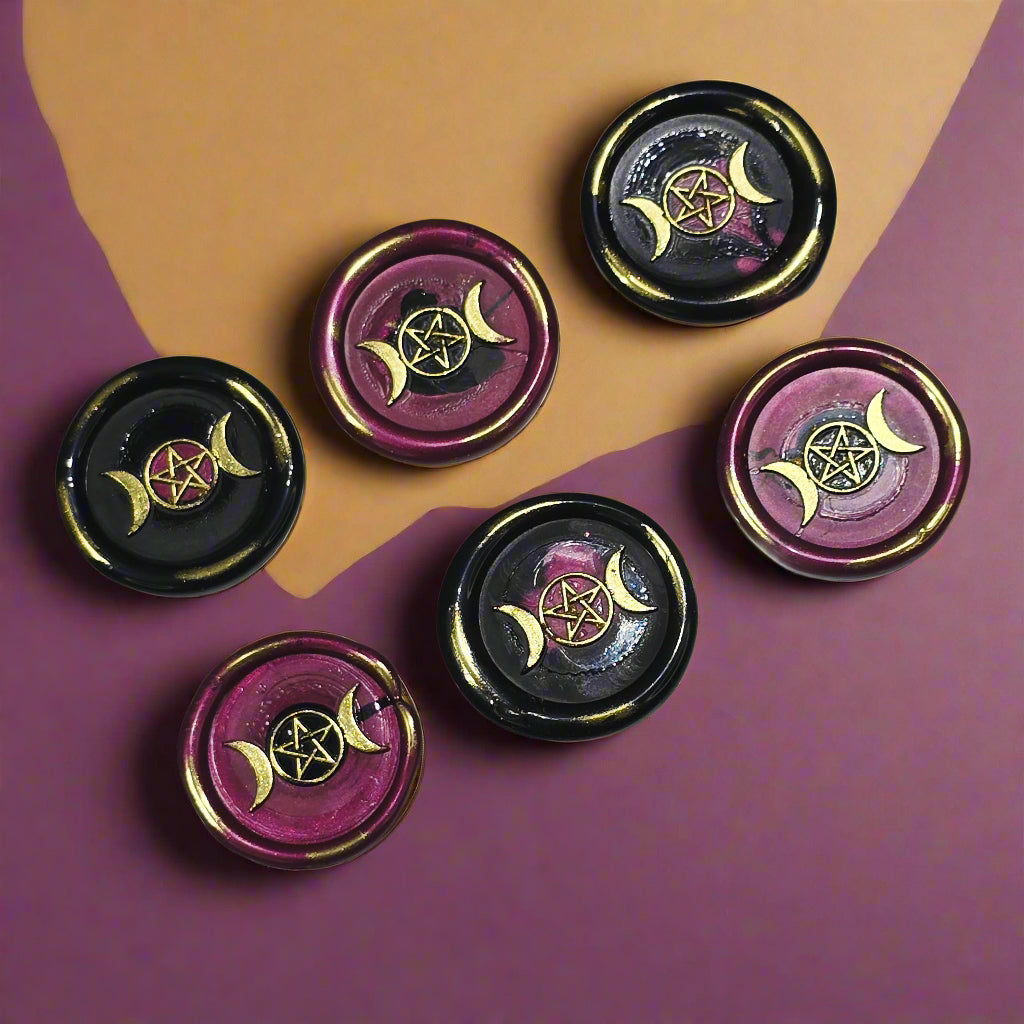 Triple Moon Wax Seals Mulberry & Black, Set of SIX, for cards, invitations, letters and gifts
