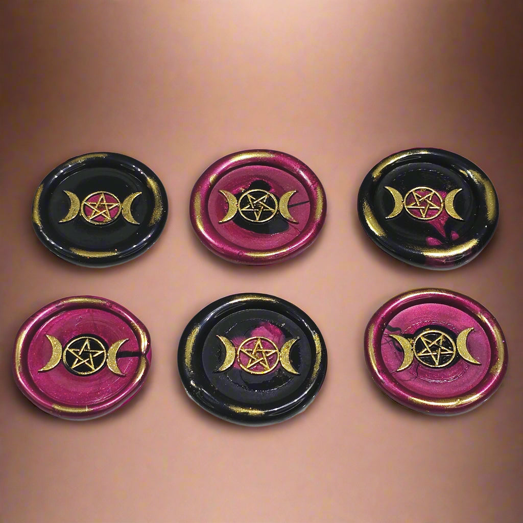 Triple Moon Wax Seals Mulberry & Black, Set of SIX, for cards, invitations, letters and gifts