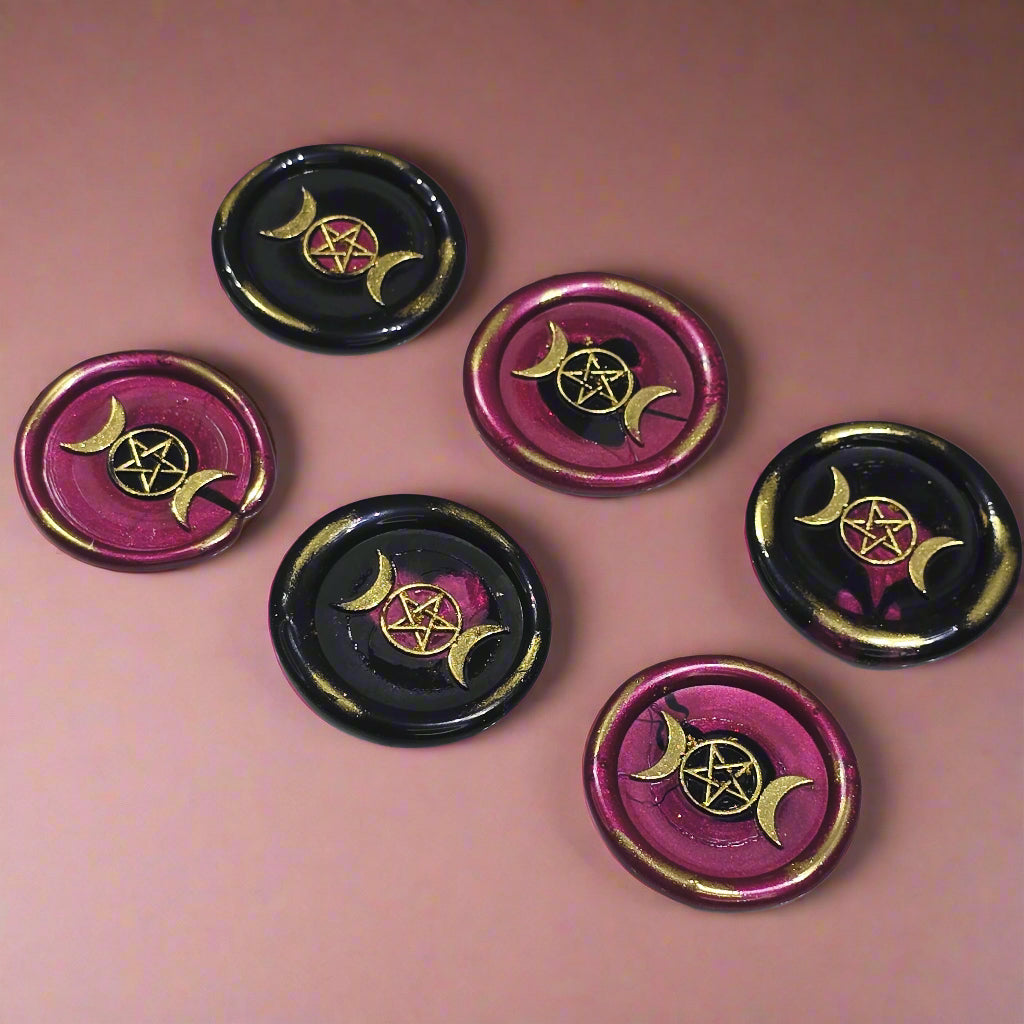 Triple Moon Wax Seals Mulberry & Black, Set of SIX, for cards, invitations, letters and gifts