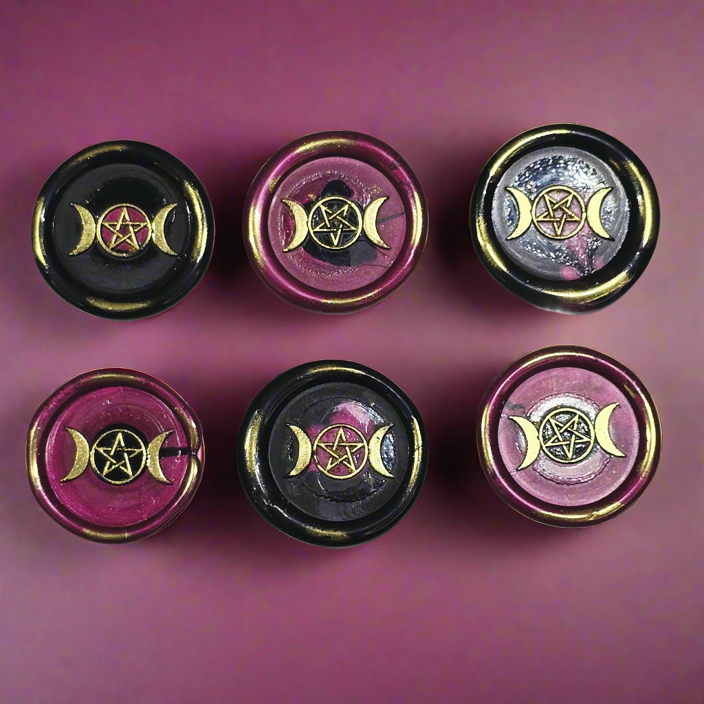 Triple Moon Wax Seals Mulberry & Black, Set of SIX, for cards, invitations, letters and gifts
