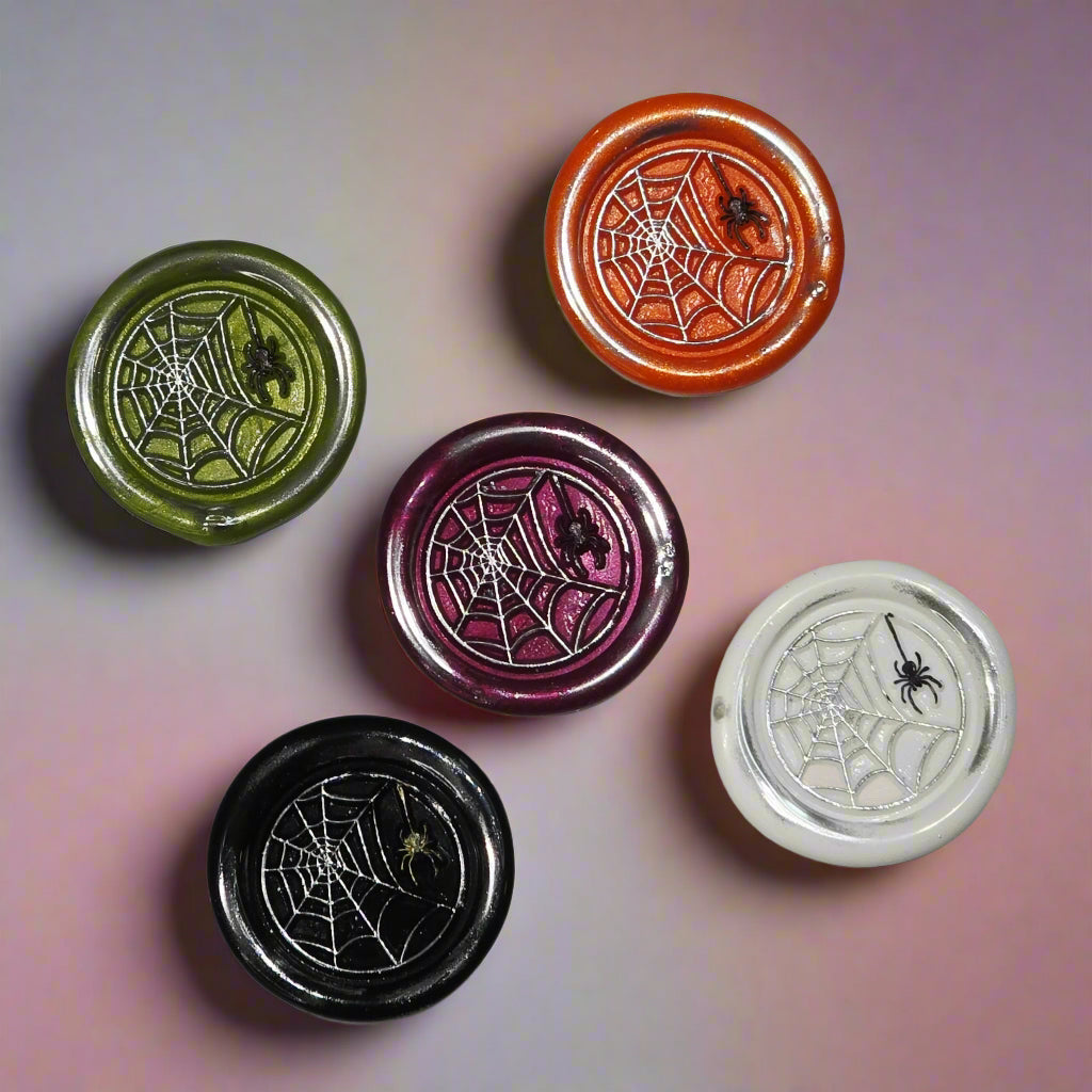 Halloween Spider's Web Wax Seals Multi Color Set of Five, for cards, invitations, letters and gifts